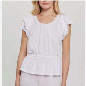 Goldie Lewinter Ruffle Sleeve Elastic Peplum 100% Pima Cotton Top XS NWOT